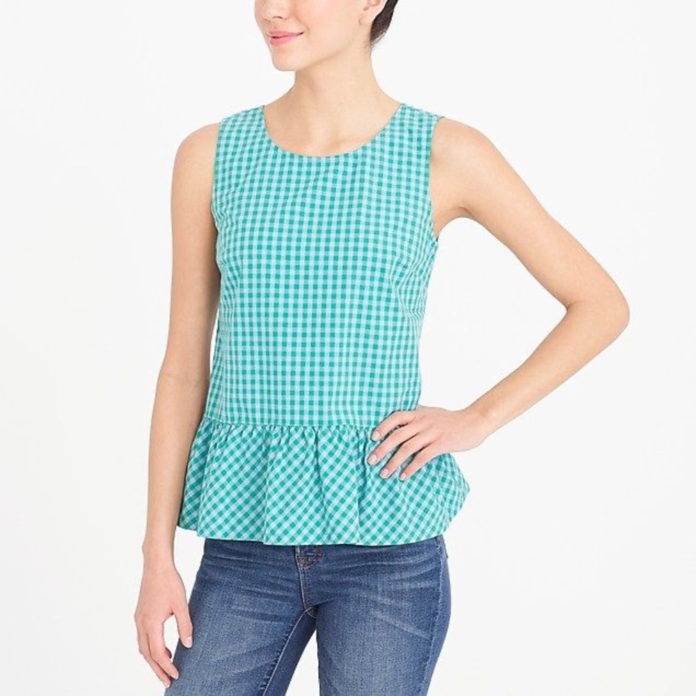 J. Crew: Gingham Check Peplum Tank